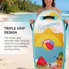 Inflatable Boogie Board for beach pool use, PVC core material, blue color, lightweight and foldable with wrist straps