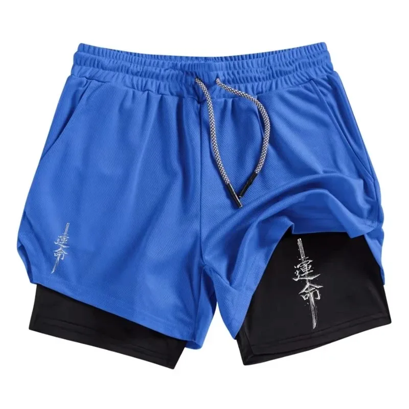 شورت رياضي للرجال 2 في 1 سريع الجفاف مع جيب للهاتف، مناسب للصيف وصالة الألعاب الرياضية، بطبقة مزدوجة وحلقة منشفة مدمجة