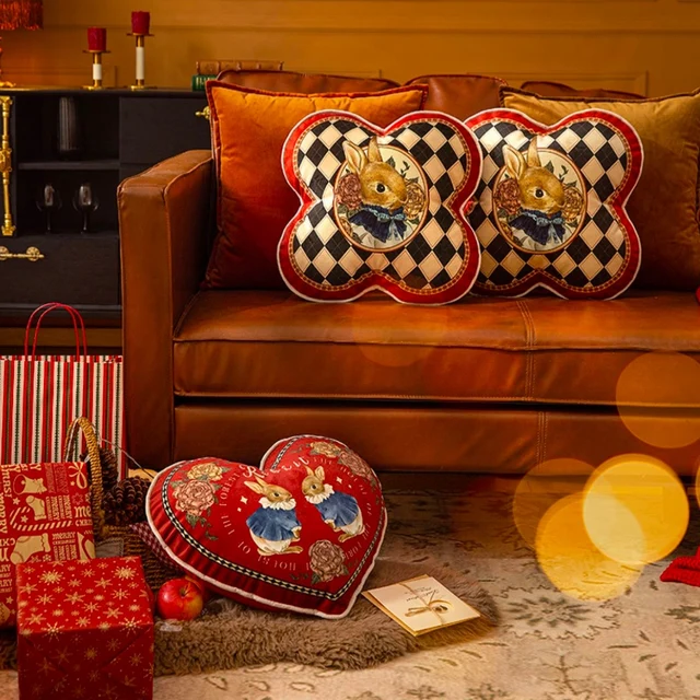 Örömteli Piros Ellenőrzés Heart Nyúl Párna Elegáns Bársonyos Töltött Puha A Kanapé Irodai Pihenéshez Love Jelenlegi Ágynemű Deco - Image 2