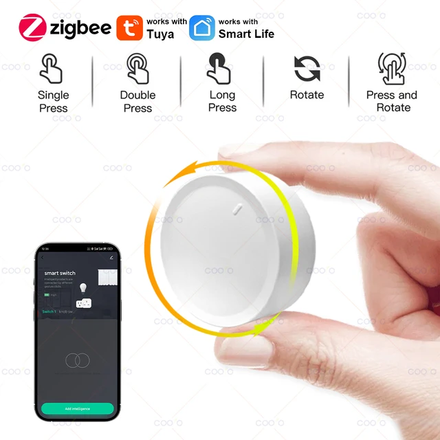 New Tuya ZigBee Smart Knob Switch DIY Wireless Scene Button Rotatable Dimmer Switch Home Appliances Automation Linkage Remoter 1