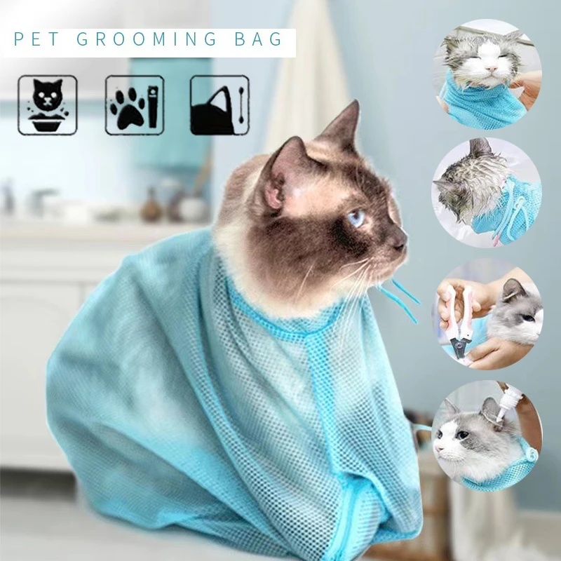 Mesh Cat Grooming Bathing Bag Adjustable Cats Washing Bags For Pet Nail