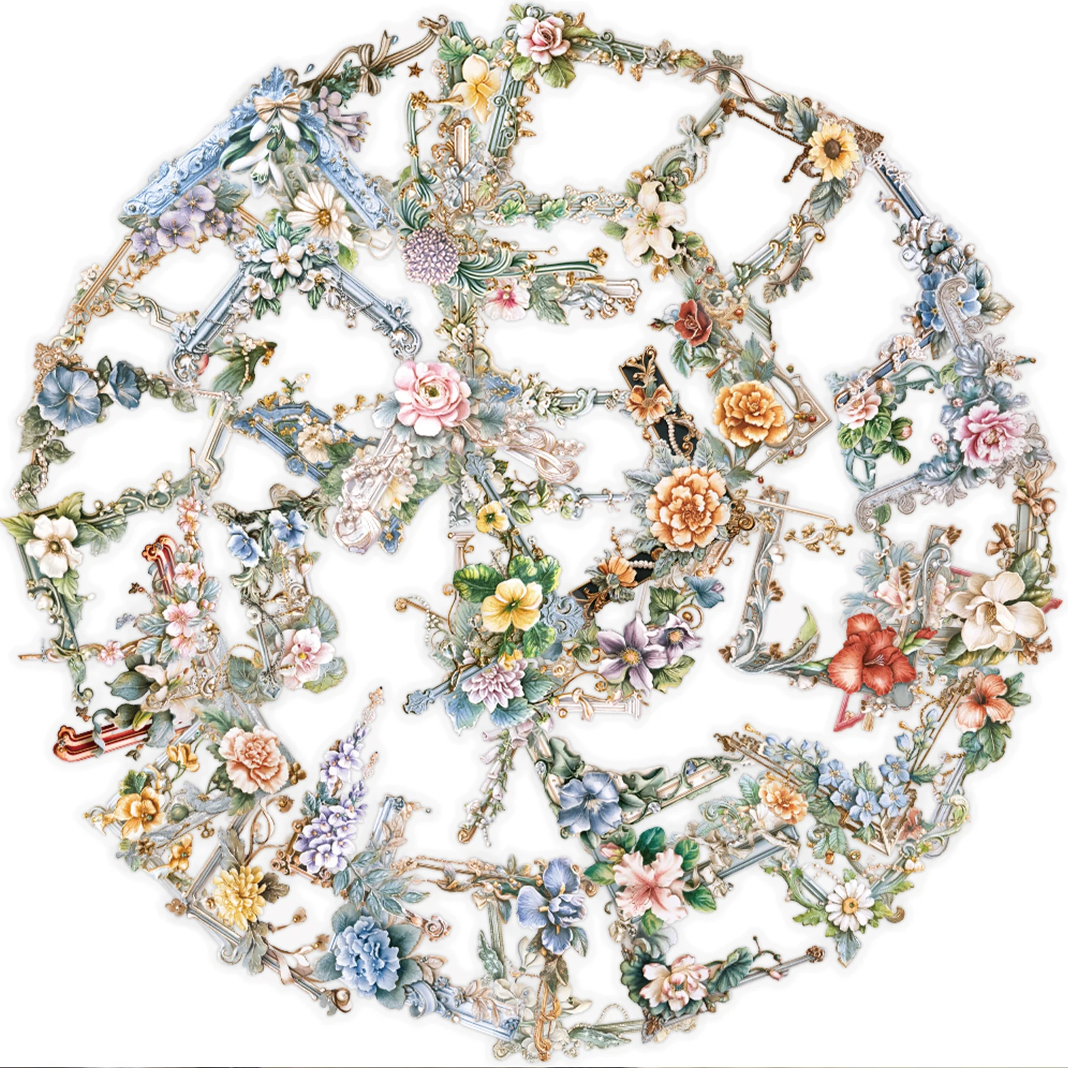 50개의 꽃 사진 프레임 스티커, 투명 그래피티 스티커, 물병, 노트북, 휴대폰, 여행가방, 스케이트보드, 기타, 선물 상자, 파티 장식 장식에 적합