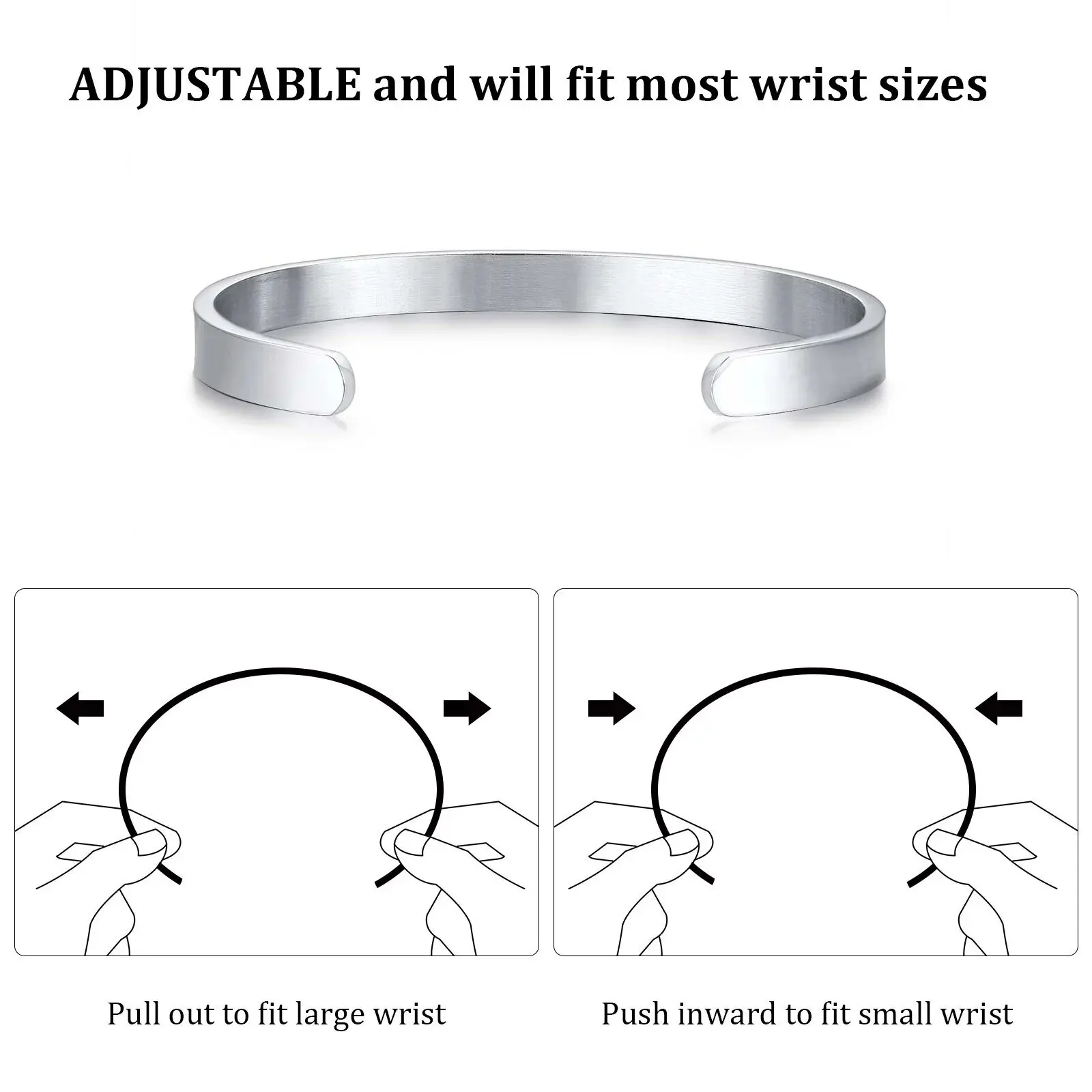 Men's Punk Stainless Steel Open Ring,6/8/11.5MM Width Stainless Steel Bend Ring,Simple Free Adjustable Ring
