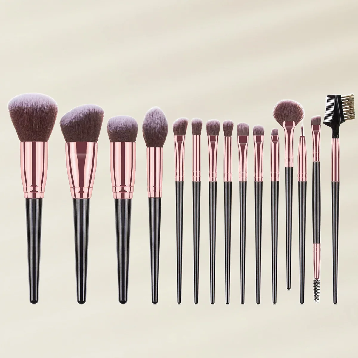 Set di 15 Pennelli per Trucco, Kit Completo per Polvere, Blush, Contorno, Ombretto, Labbra, con Manici Rosa, Pennelli Cosmetici per Fondotinta Liquido - immagine 4
