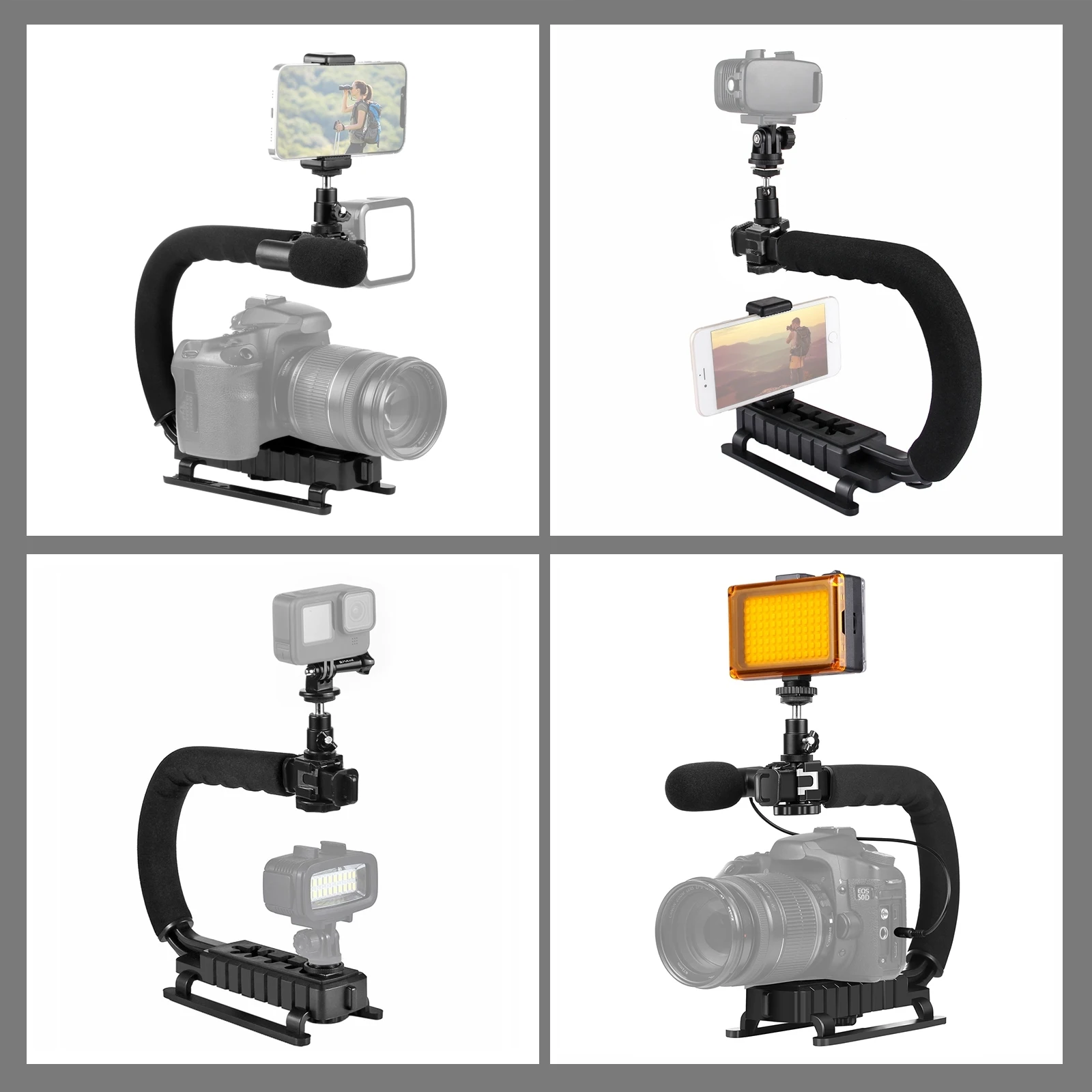 PULUZ C 모양 핸드헬드 SLR 카메라 스태빌라이저 브래킷, ABS 휴대용 DV 카메라 핸들 그립 마운트, 콜드 슈, 최대 하중: 3kg