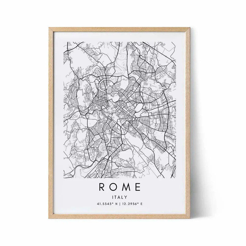 Roma Map Custom Italy City Street Map Poster E Stampe Nordici Wall Art Canvas Painting Immagini A Parete Per La Decorazione Del Soggiorno