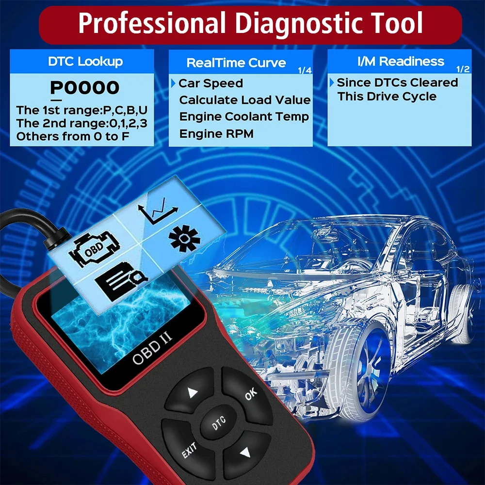 Scanner per auto per veicoli 12V OBD2 Accessori per auto Parti Strumenti di riparazione Scanner Strumenti per officina meccanica Lettore di codici Lettura - immagine 3