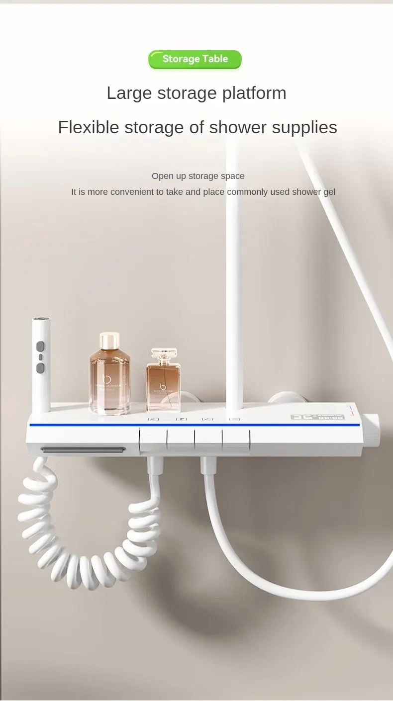 Description Picture 3 of itemLuxury Smart Temperature Digital Display Shower Faucet System Wall Mounted 4 Function Piano Key Hot Cold Shower Set for Bathroom