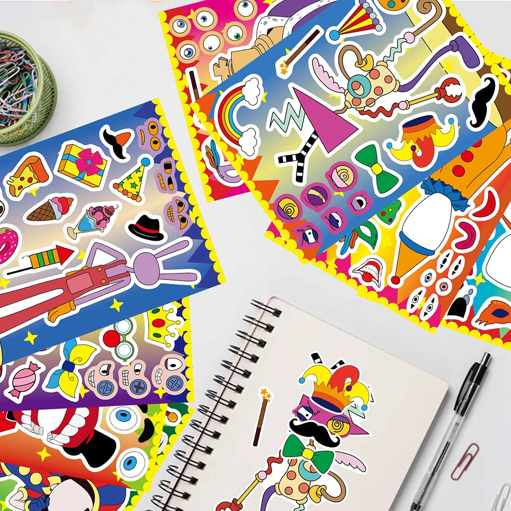 Blatt Kinder DIY Zirkus Clown Puzzle Aufkleber machen ein Gesicht Cartoon montieren Puzzle lustige Kinder DIY Spielzeug Party Dekoration – Detail 6