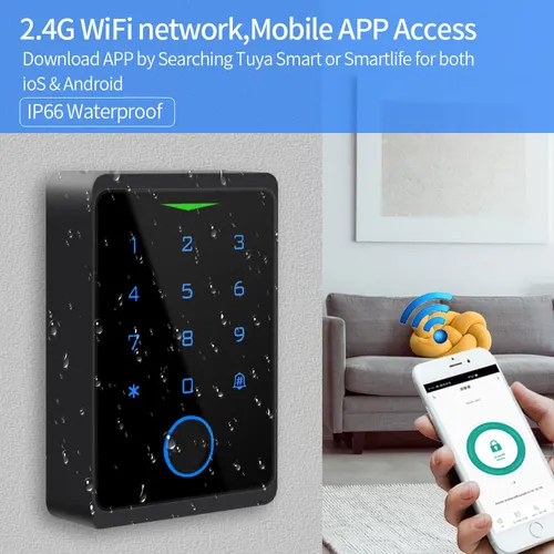 2.4Ghz 와이파이 Tuya 앱 액세스 제어 시스템 키트 RFID 지문 키패드, 전기 도어 마그네틱 잠금 스트라이크 잠금 키트 방수 3