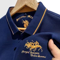 Polo brodé en coton pour hommes, T-shirt décontracté à manches courtes, revers, affaires haut de gamme, été, nouveau, haute qualité, 2024 1