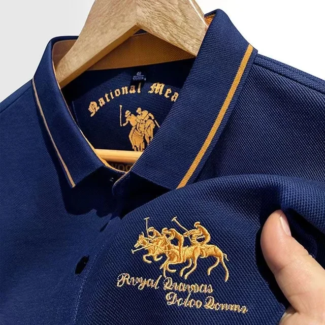 Polo brodé en coton pour hommes, T-shirt décontracté à manches courtes, revers, affaires haut de gamme, été, nouveau, haute qualité, 2024 1