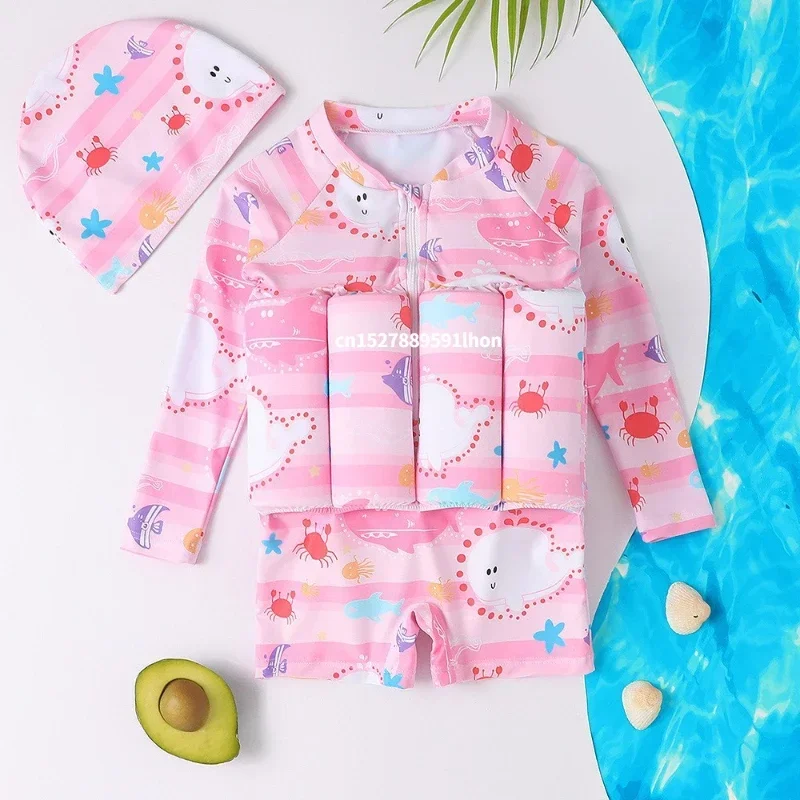 1-6T Children's Buoyancy Swimsuit Cartoon Swimwear Kid One-Piece Floating Rash Guards Bathing Clothes Boys Girls Swimming Suits kids swimsuits
