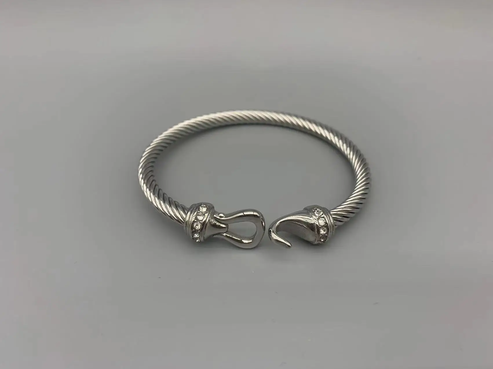 Le Han Jewelry Silver Cable Buckle Bracelet With Clear Cubic Zirconia 6MM