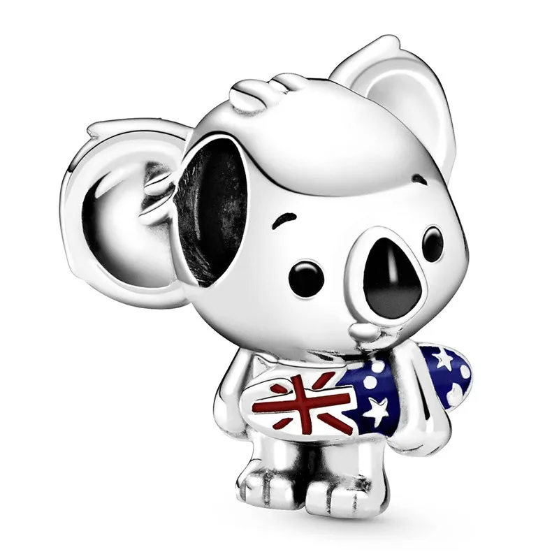 

Authentic 925 Sterling Silver Black Enamel Surfing Koala Australian Flag Charm Fit Women Pandora Bracelet & Necklace Jewelry
