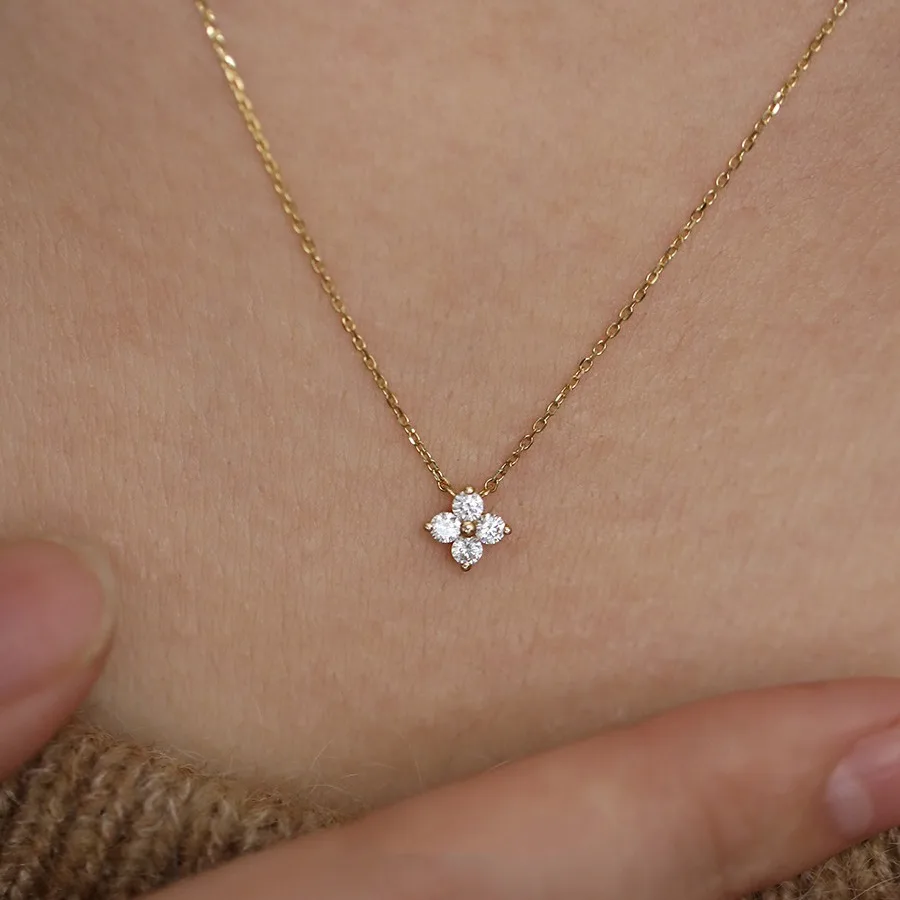 Real 925 Sterling Silver Fashion Sweet Zircon Flower Pendant Necklace For Women Wedding Party Fine S925 Jewelry