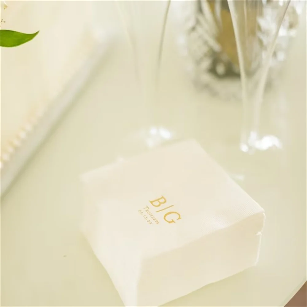 50pcs Personalized Napkins Wedding Cocktail Beverage Paper Anniversary Party Monogram Luncheon