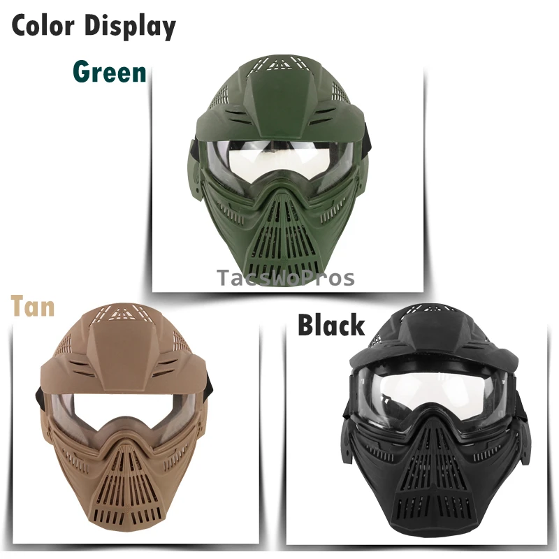 Paintball Mask, Airsoft Mask, Tactical Masks Full Face Gear with Goggles  Impact Resistant for Hunting CS Survival Games Halloween Cosplay and  Outdoor Activities Black Clear lens