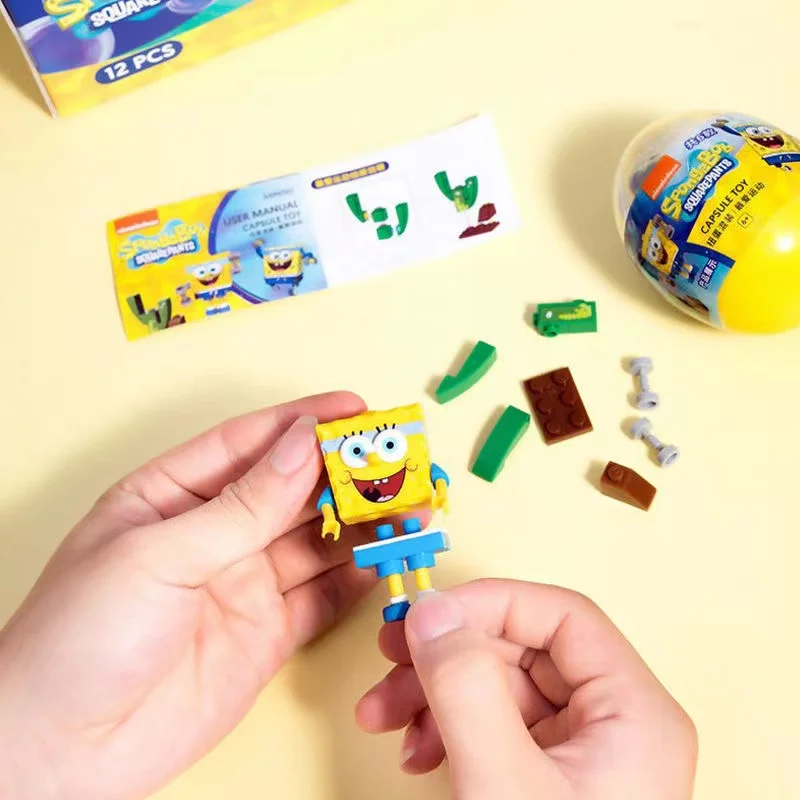 6PCS SpongeBob SquarePants Surprise Egg Patrick Star Squidward Tentacles Music Party Building Block Twisted Egg Toys For Kids