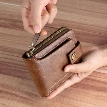 Portafoglio da uomo vintage in pelle PU borsa corta da uomo Hasp cerniera frizione portafogli tinta unita portafogli convenienti durevoli di alta qualità 1