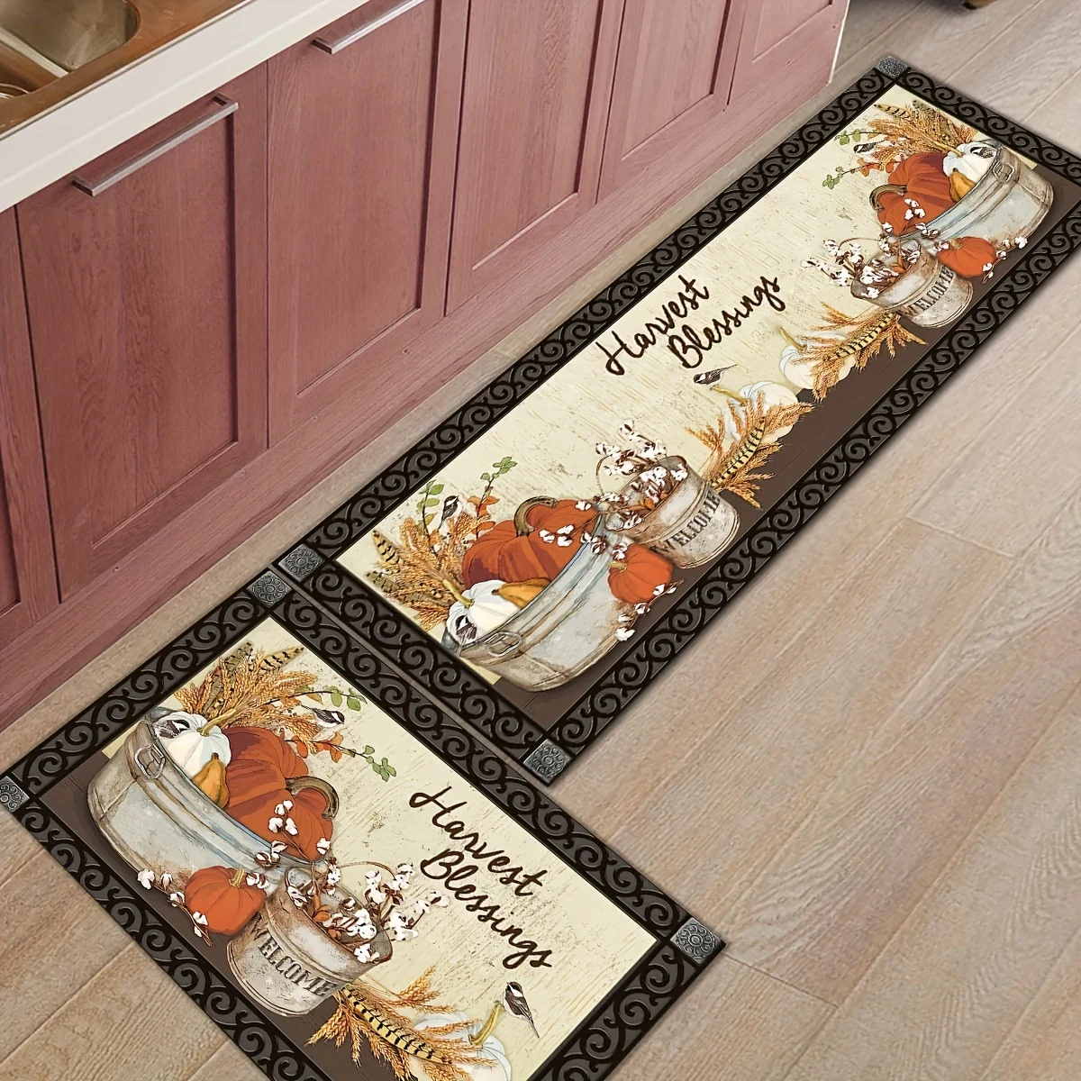 Fall Pumpkin Print Floormat Thanksgiving Autumn Harvest Balcony Kitchen Rug Living Room Bedroom Entrance Non-slip Rug Home Decor 3