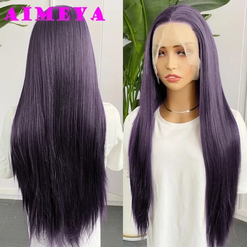 Synthetic Lace Front Wig Dark Purple Long Silky Straight Natural Hairline Daily Wear Cosplay For Women,lace front wig synthetic wig lace wig