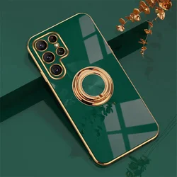 Luxury Plating Magnetic Case with Ring Holder for Galaxy S10 Plus (Dark Green)