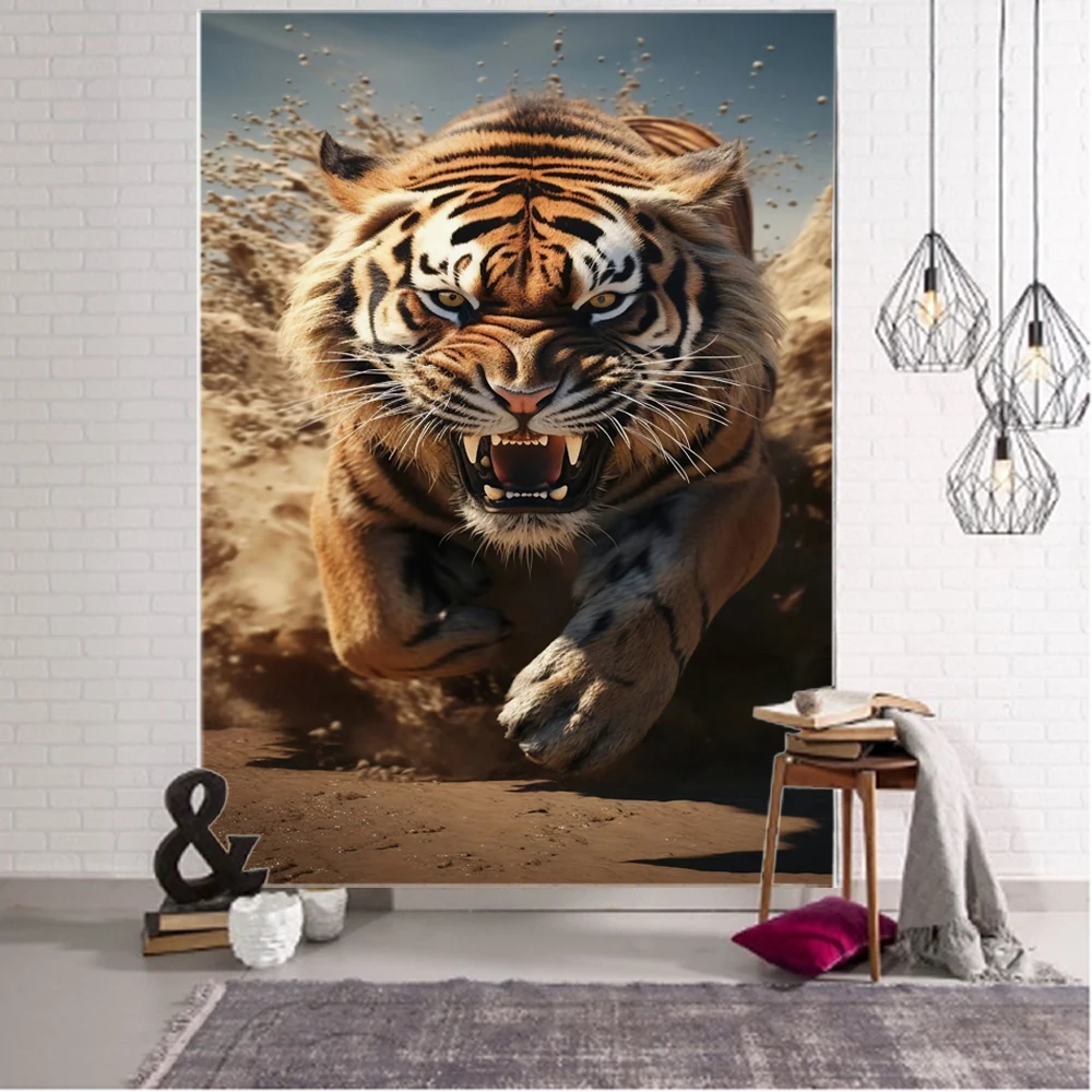 Fierce Tiger, Lion, Flower, Leopard, Shark Background Decoration tapestry, Fierce Animal Background Decoration tapestry