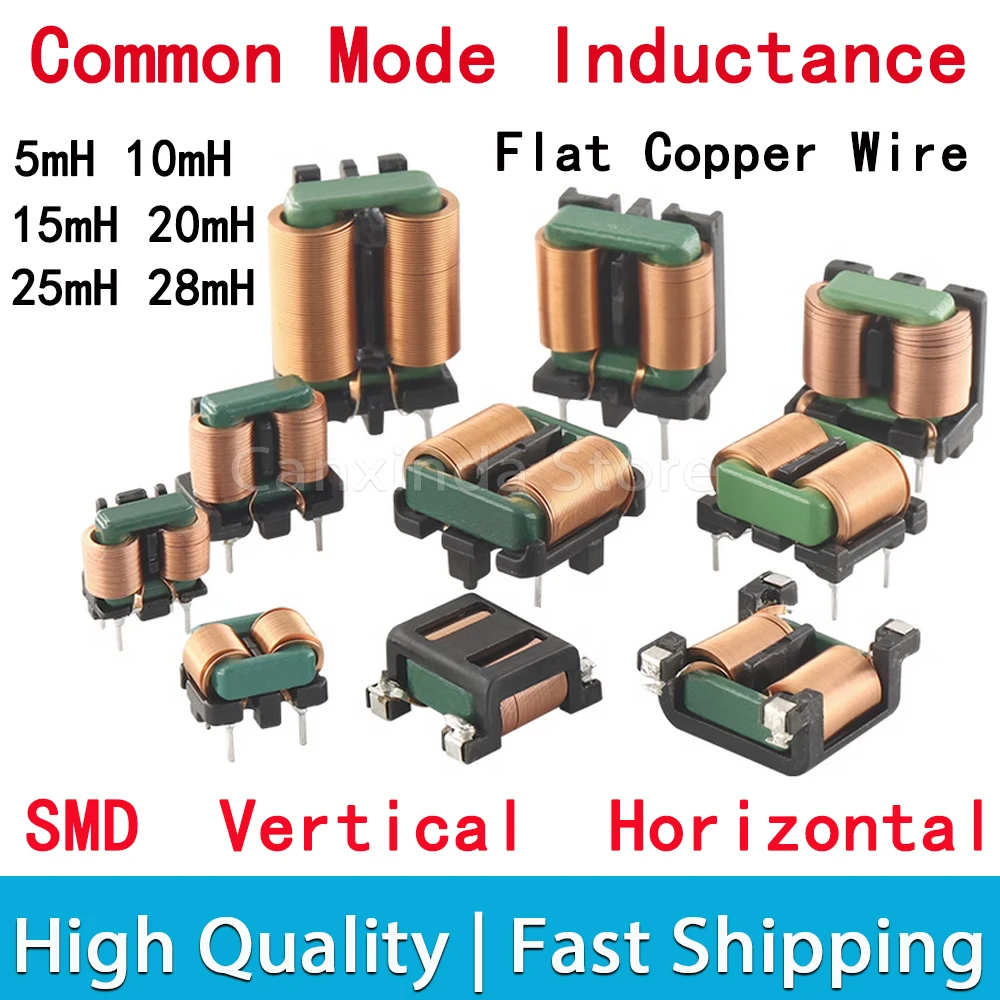 10pcs bnx022 01l bnx022 bnx024 bnx024h01l bnx025 bnx025 01l common mode inductance of noise filter 2PCS Common Mode Inductance Inductor Flat Copper Wire Filter EMI Magnetic Toroidal Coil 5mH 10mH 15mH 20mH 25mH Vertical SMD