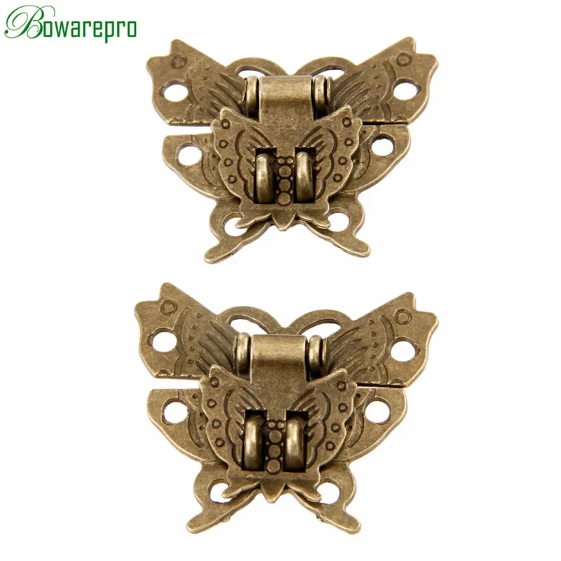 2Pcs Antique Bronze Hasp Latch Jewelry Wooden Box Cabinet Buckle Case Lock Butterfly Design Furniture Hardware 39*45MM