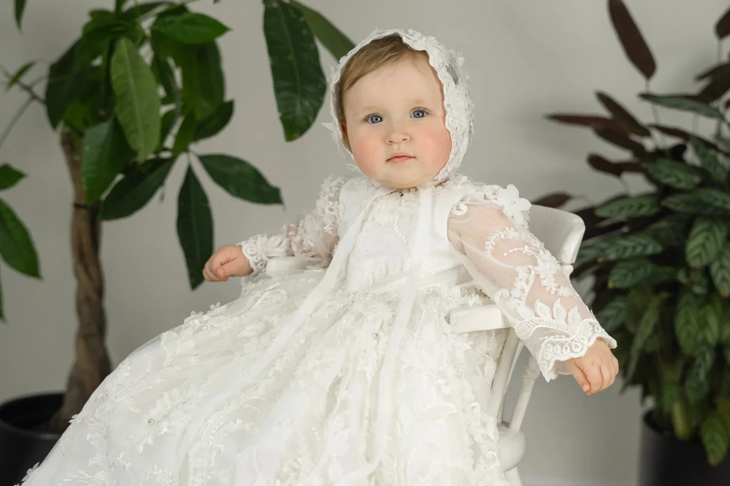 Long Sleeve Lace Christening Gown 3