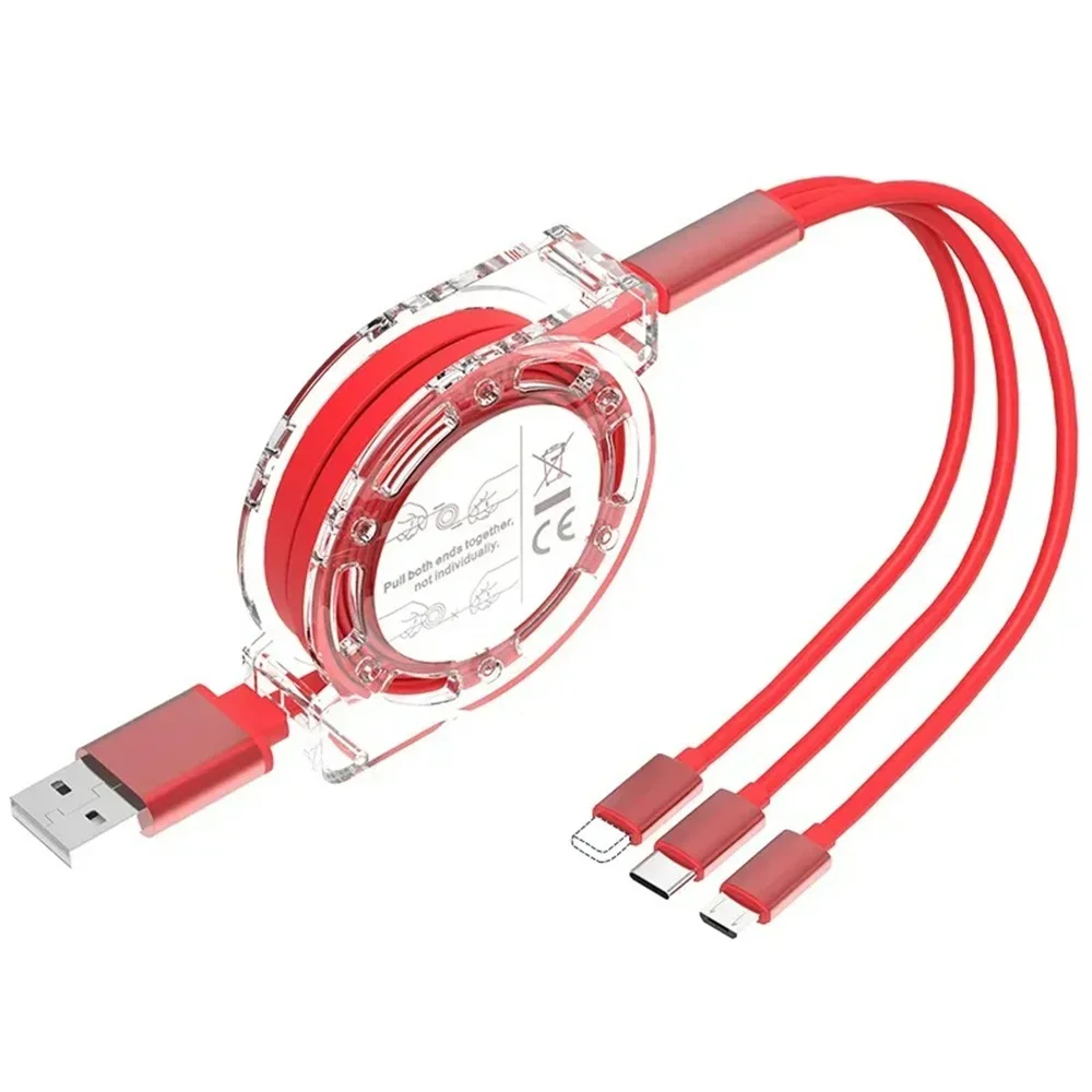 Retractable Data USB Cable 3 in 1 for iPhone 13 Charger Fast Wire Charging Cable For Android Phone Type C Xiaomi Huawei Samsung