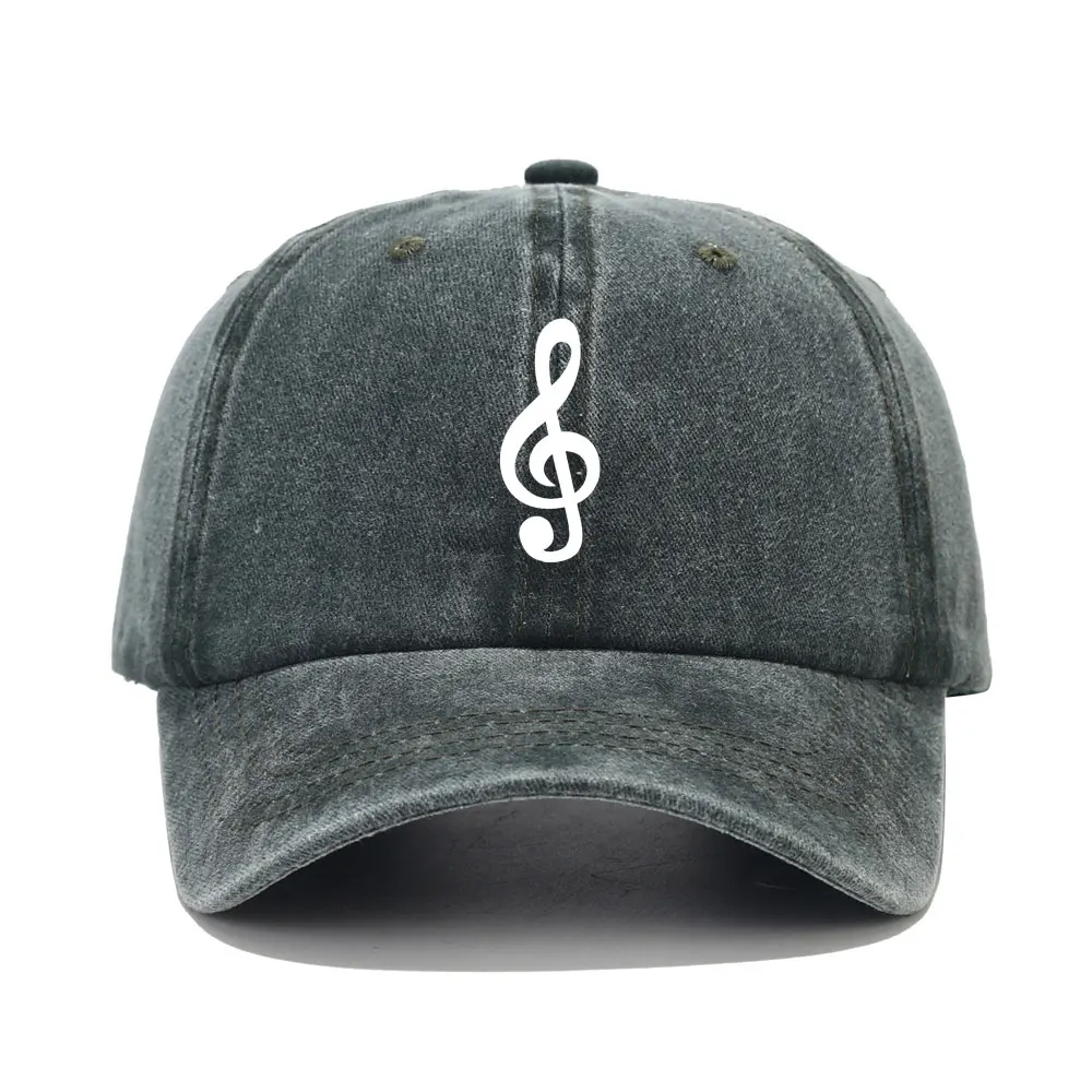 Music Note Print Baseball Cap Solid Color Washed Distressed Casual Sports Hats Lightweight Adjustable Dad Hat For Women Men 6