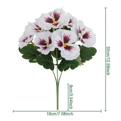Vibrant Tricolor Violet Butterfly Pansy Artificial Flower Arrangement - 32cm Decorative Blooms for Home, Garden, and Events (White)
