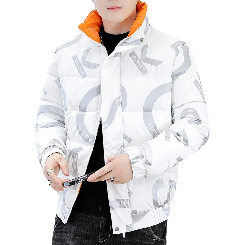 2023 Autumn Winter Shiny Down Cotton Padded Jackets Men's Stand Collar Casual Warm Short Bright Parkas Youth Outwear Thick Coats