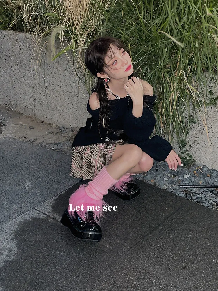 Cute Furry Socks Autumn Winter Knitting Leg Warmer Japanese Style Loose Socks All-Match Hot Girl Foot Warming Cover Stockings