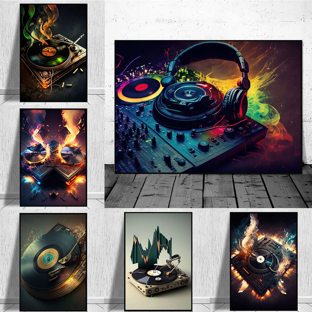 

Abstract Music Poster Print Sheet Music Colourful Vinyl Record Canvas Painting Wall Art Modern Picture for Room Home Decor Gift