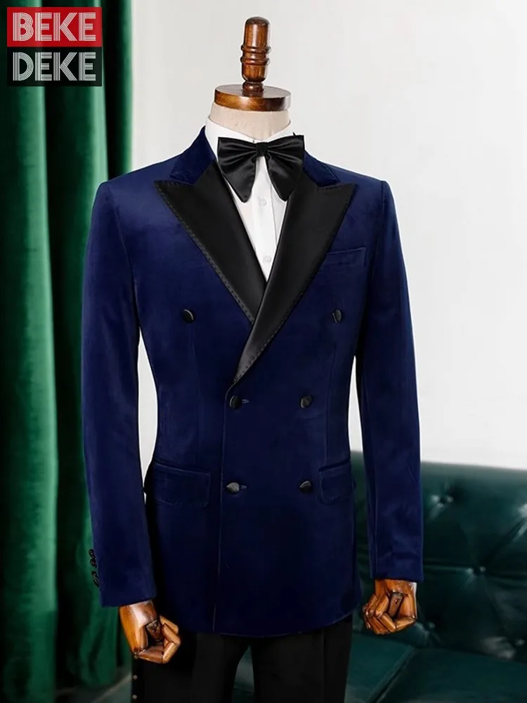 

Осенний мужской Банкетный двубортный костюм платье для свадьбы жениха бархатный приталенный Блейзер Пальто в британском стиле официальная куртка 5XL