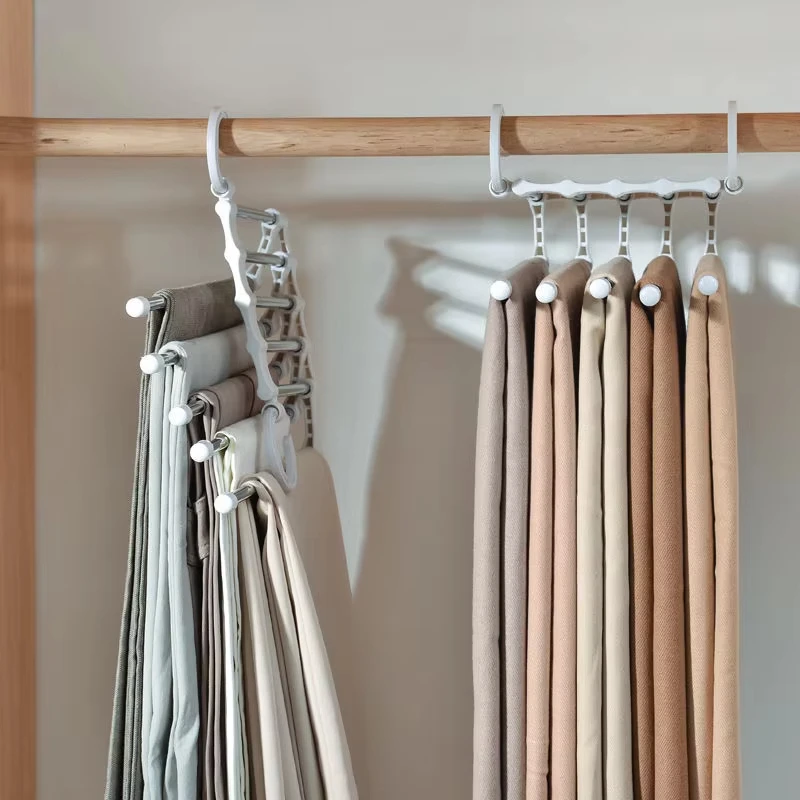 Folding Pants Storage Hanger Magic Trousers Rack Closet Storage Organizer Multi-layer Stainless Steel Bedroom Closets Hanger