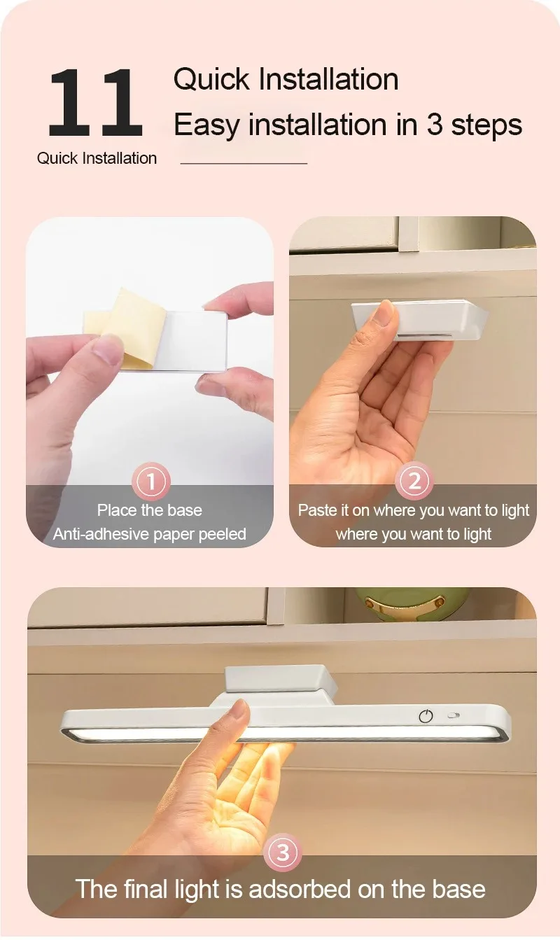 Magnetic Rechargeable Desk Lamp – 2 Modes, Powerful & Hassle-Free 76 Magnetic rechargeable desk lamp with touch control, stepless dimming, and adjustable angles for versatile lighting solutions