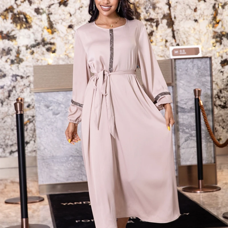 فستان نسائي أنيق طويل بأكمام فانوس ، رقبة مستديرة...