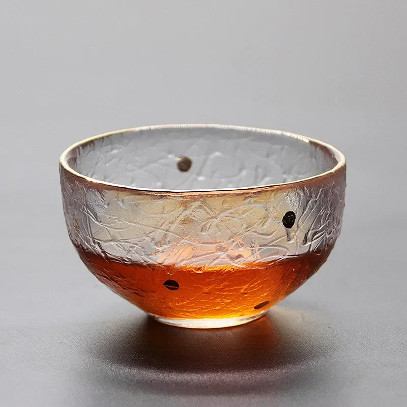 Japanese Glass Tea Cup with Gold Rim, Kung Fu Accessories, Small Teacup, Crystal Teaware Set, Tea Bowl, Cute Cup for Puer Wine