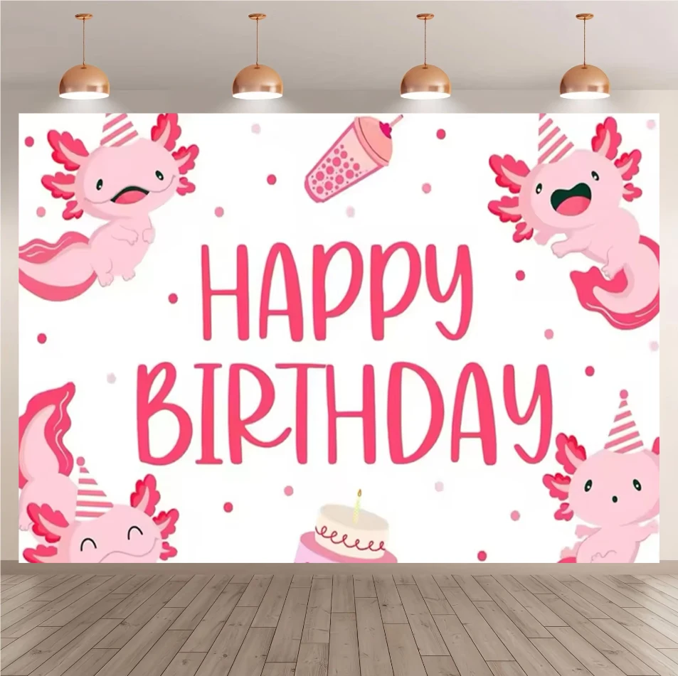 3 Tovaglie Axolotl Rosa Cartone Animato 274x137 Cm – Decorazione Compleanno Impermeabile Per Bambini