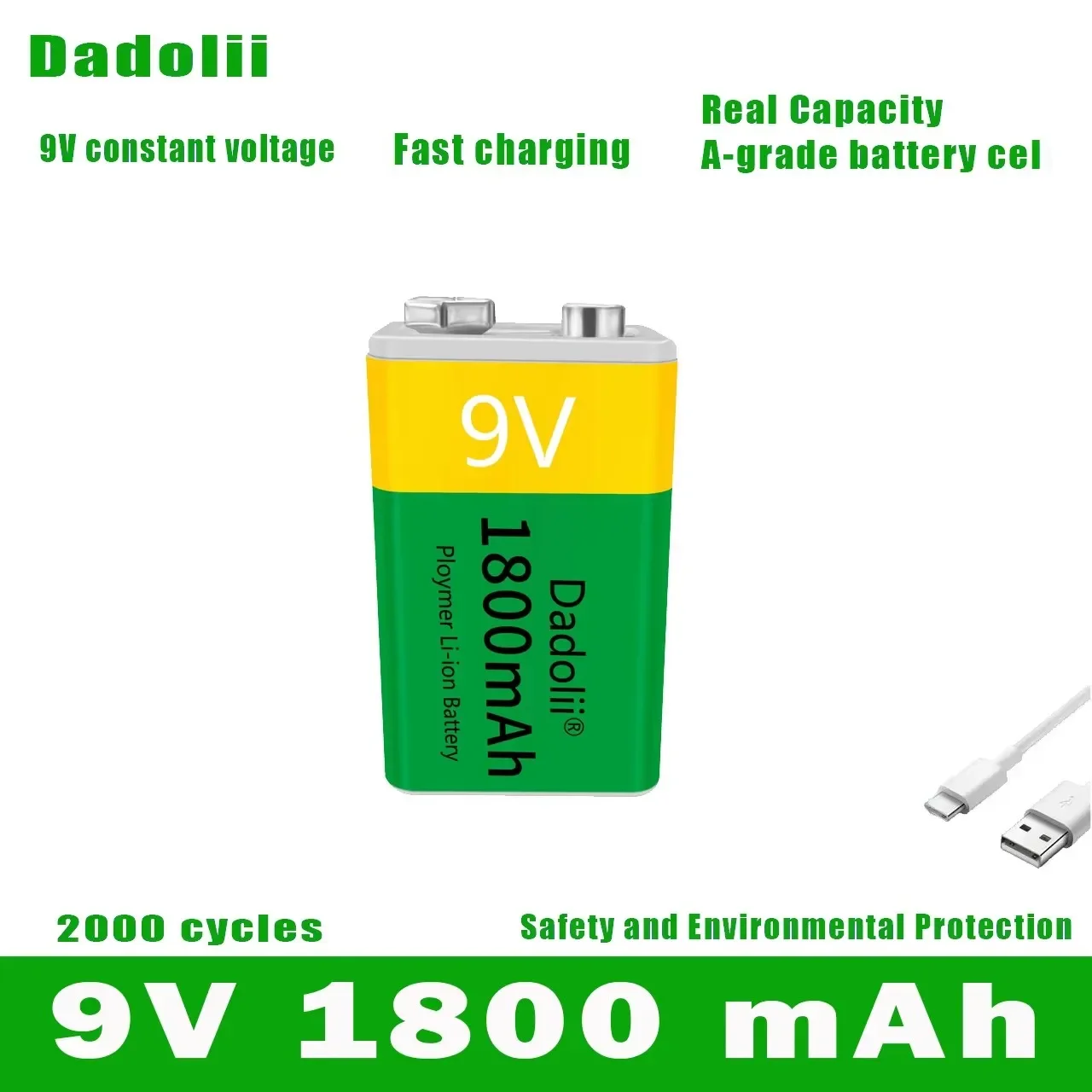 9V 1800mAh li-ion Rechargeable Lithium Batteries Micro USB for Multimeter Microphone Toy Remote Control KTV use rechargeable lithium batteries