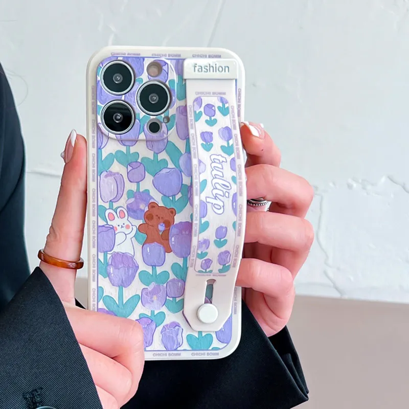 Tulip Cover Wrist Strap Phone Holder Case