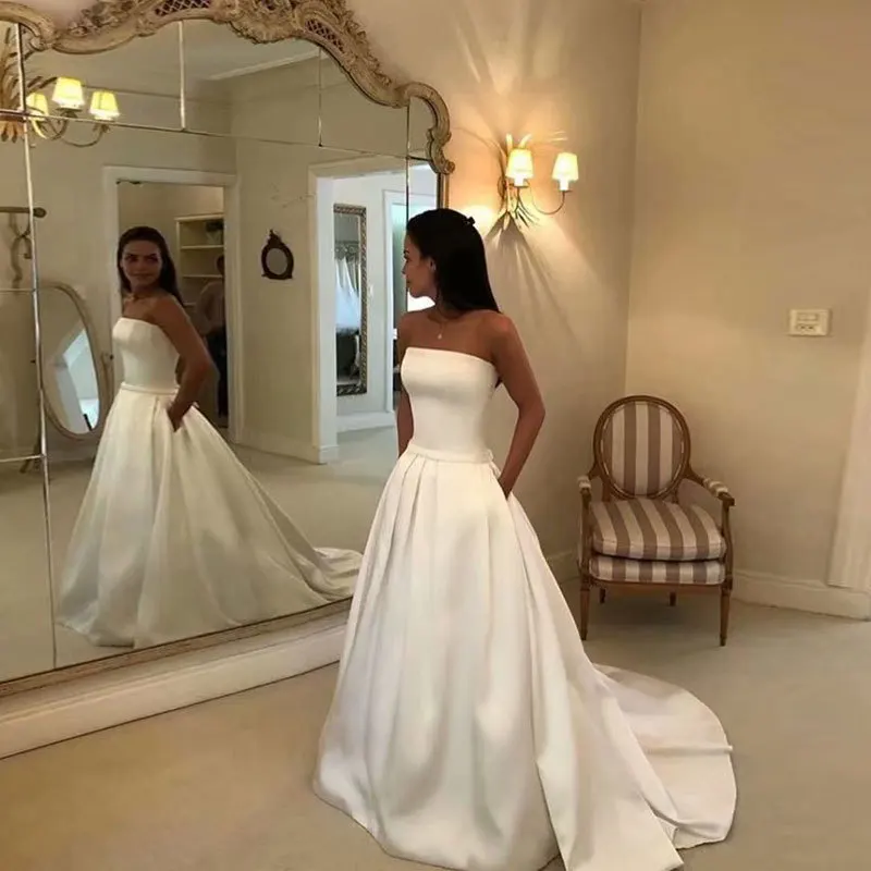 

Женское свадебное платье со шлейфом GUXQD, простое платье невесты, свадебное платье