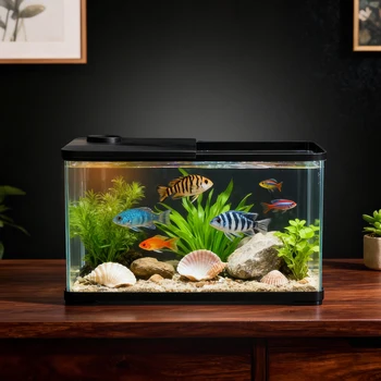 50L Aquarium Tank with Light, Ecological Acrylic Aquariums Starter Kits with Cover, Tabletop Landscaping Mini Fish Tank for Fish