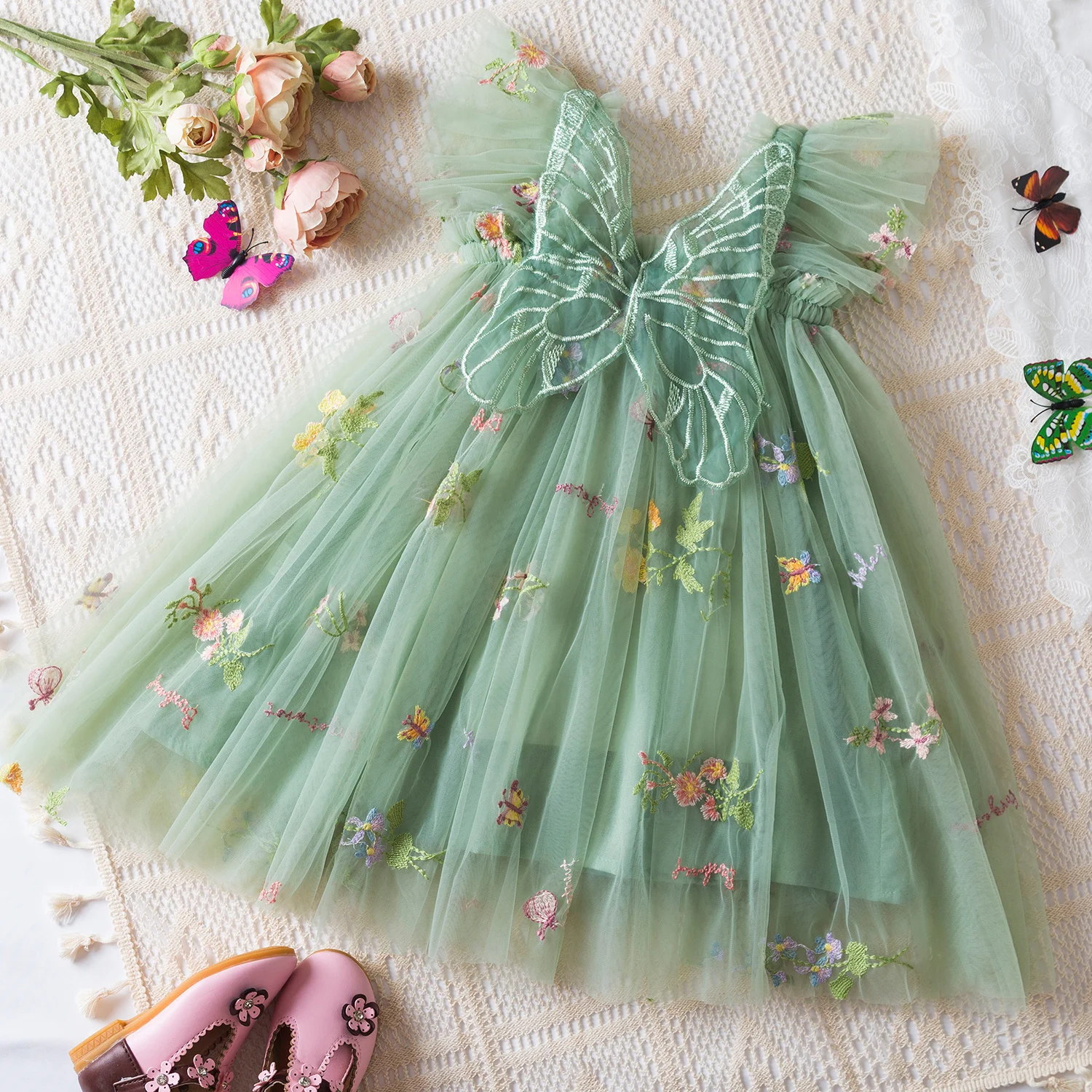 Vestidodemariposaparabebéreciénnacido,ropabonitadeverano,tul,bordadodeencaje,ropadeFiestainfantil,vestidodecumpleañosde1-5años-AliExpress1501