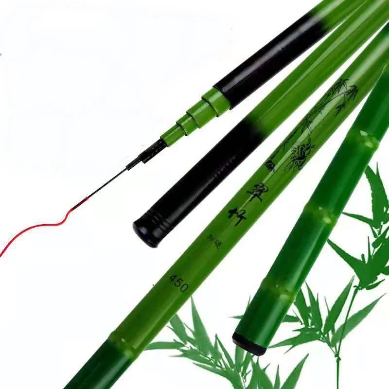 1Pc2.7m/3.6m/4.5m/5.4m/6.3m/7.2m Beginner's Quick And Easy Operation Of Green Bamboo Fiberglass Resin Fishing Rod Carp Rod