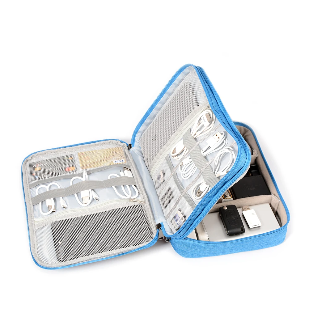 Travel Electronic Accessories Organizer Bag, Three-Layer Cable and Gadget Storage Case